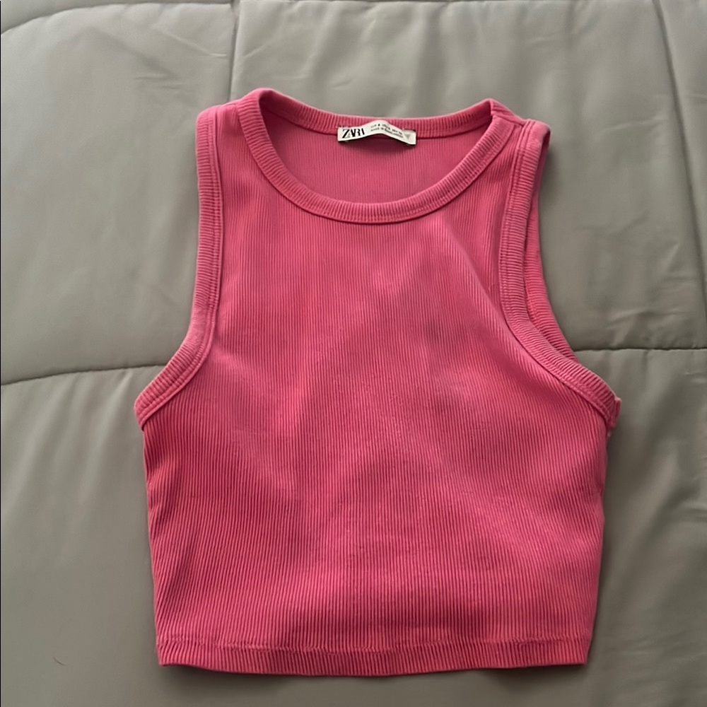 Pink Ribbed Crop Top